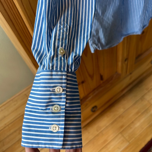 Lands End Long Sleeve Shirt Button Up Blue White‎ Stripe Women's 100% Cotton 12 - Picture 6 of 9